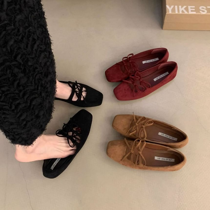 Square Toe Plain Bow Accent Mary Jane Flats