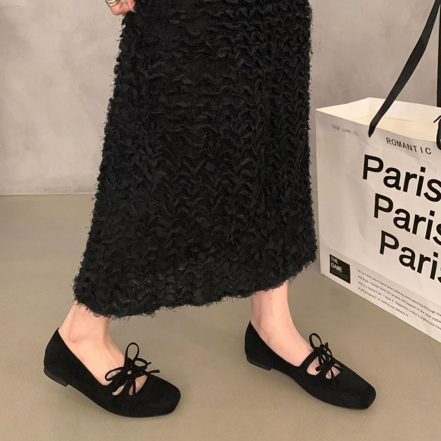 Square Toe Plain Bow Accent Mary Jane Flats