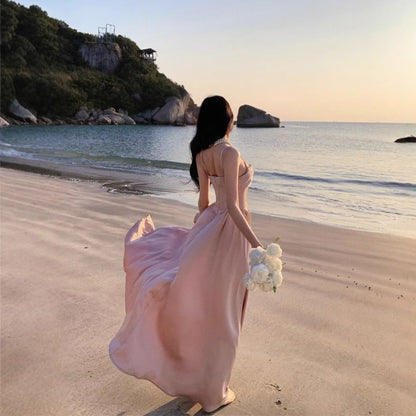 Spaghetti Strap Plain A-Line Evening Gown