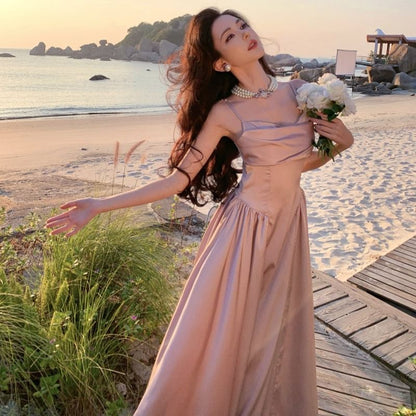 Spaghetti Strap Plain A-Line Evening Gown