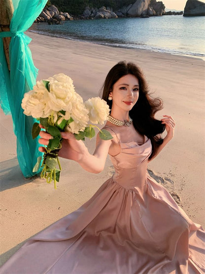 Spaghetti Strap Plain A-Line Evening Gown