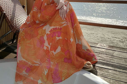 Spaghetti Strap V-Neck Floral Print Maxi A-Line Dress