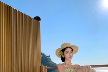 Halter Neck Flower Print Midi A-Line Dress