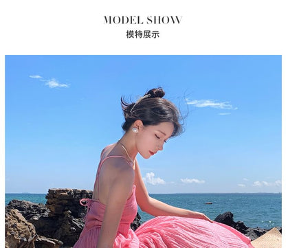 Spaghetti Strap Plain Textured Maxi A-Line Dress