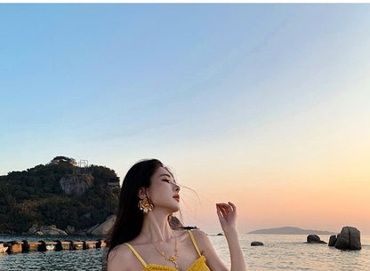 Spaghetti Strap V-Neck Plain Ruffle Hem Bodycon Maxi Dress