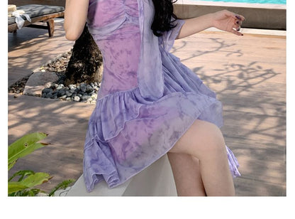 Spaghetti Strap V-Neck Tie-Dye Mini A-Line Dress