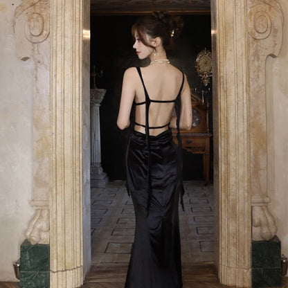 Spaghetti Strap Sweetheart Neck Plain Ruched Maxi Sheath Dress