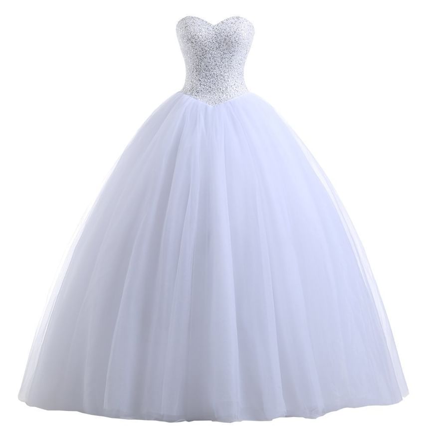Plain Sequin Panel Mesh A-Line Tube Wedding Gown