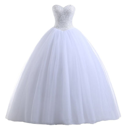 Plain Sequin Panel Mesh A-Line Tube Wedding Gown
