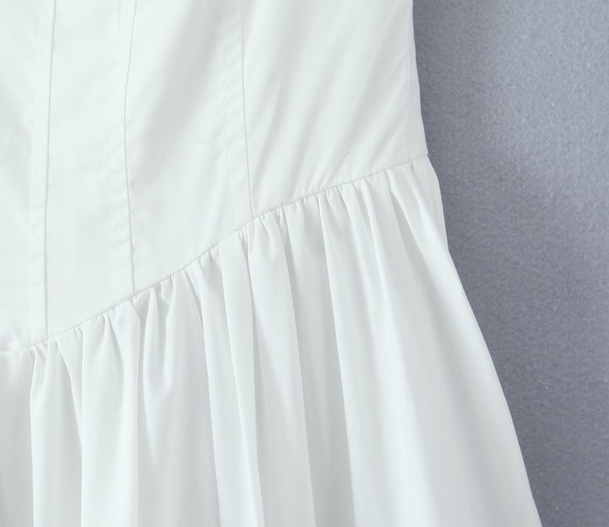 Lace Trim Fishbone Maxi A-Line Dress with Spaghetti Straps