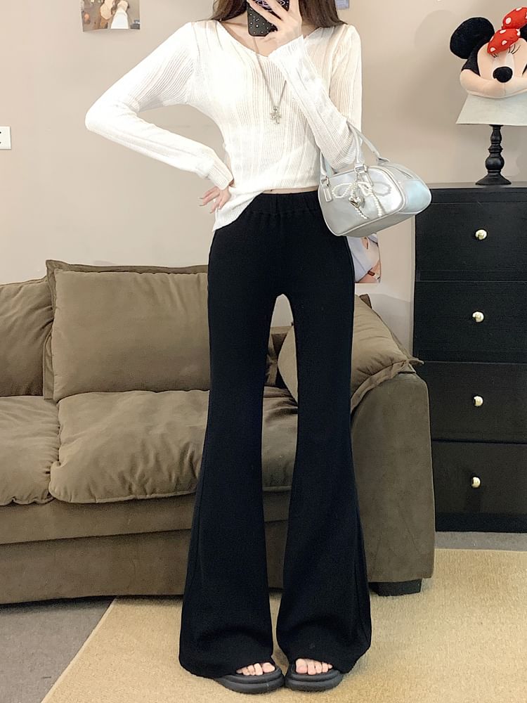 Mid Rise Plain Flared Pants