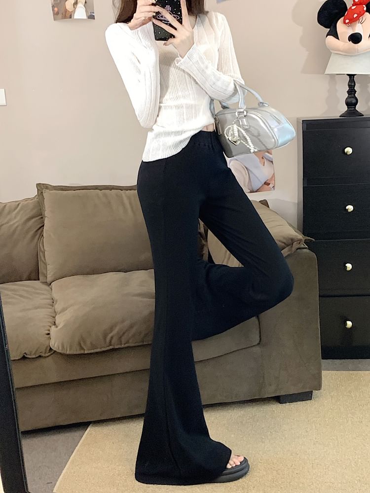 Mid Rise Plain Flared Pants