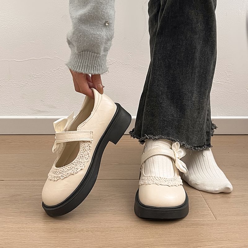 Platform Bow Lace Trim Mary Jane Shoes