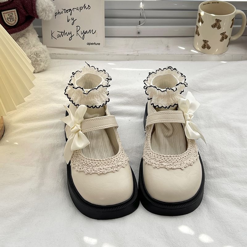 Platform Bow Lace Trim Mary Jane Shoes
