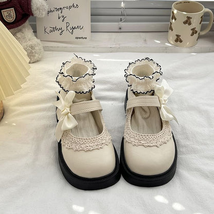 Platform Bow Lace Trim Mary Jane Shoes