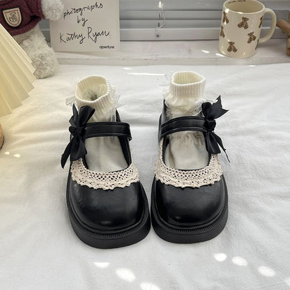 Platform Bow Lace Trim Mary Jane Shoes