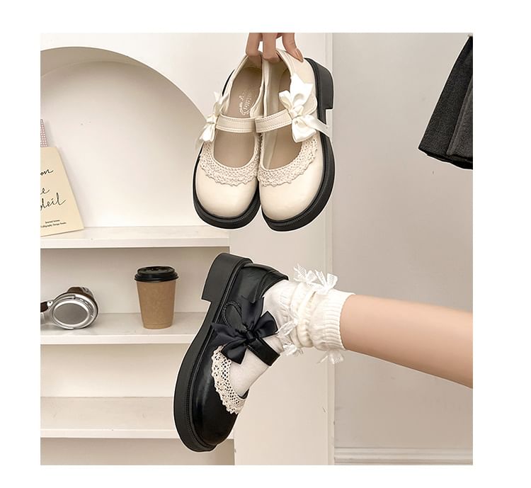 Platform Bow Lace Trim Mary Jane Shoes