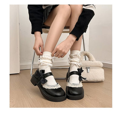 Platform Bow Lace Trim Mary Jane Shoes
