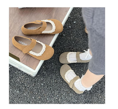 Lace Trim Faux Suede Mary Jane Flats