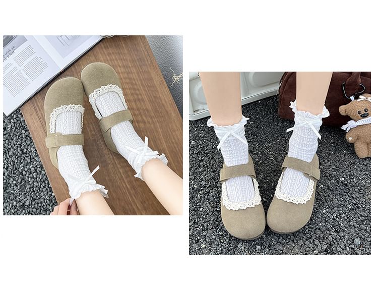 Lace Trim Faux Suede Mary Jane Flats