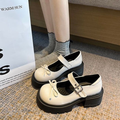 Platform Bow Patent Leather Mary Shoes