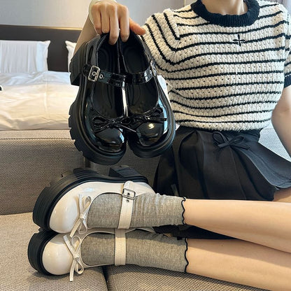 Platform Bow Patent Leather Mary Shoes