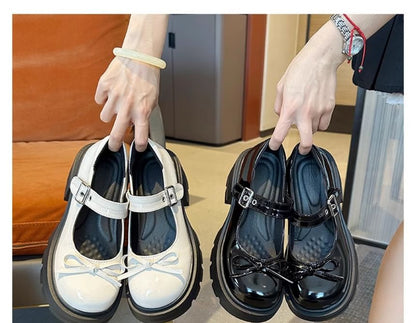 Platform Bow Patent Leather Mary Shoes