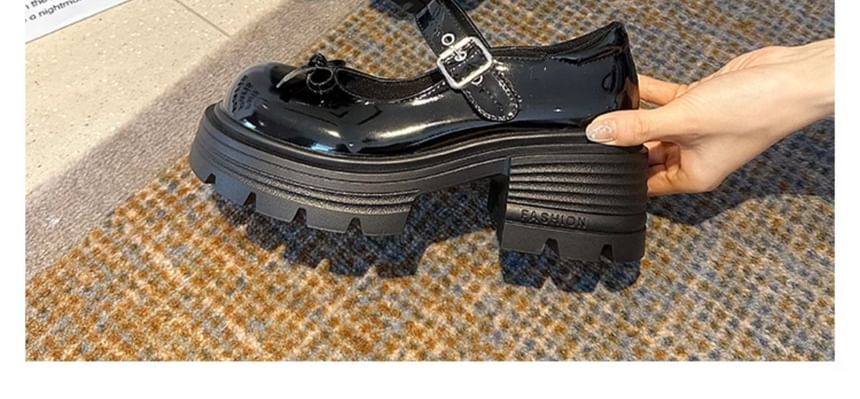 Platform Bow Patent Leather Mary Shoes