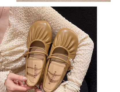 Ruched Faux Pearl Beaded Mary Jane Flats