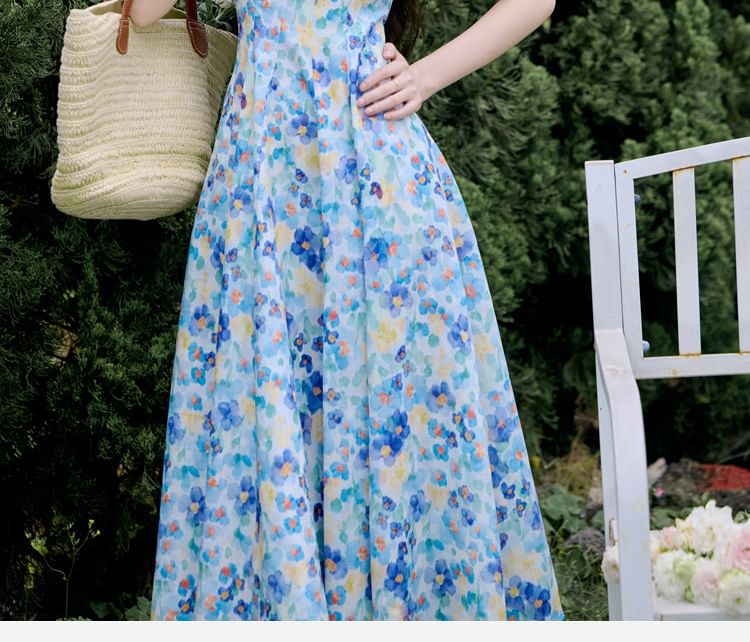 Spaghetti Strap Floral Print Midi A-Line Dress / Cardigan / Set