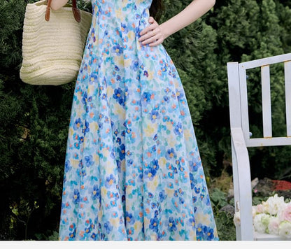 Spaghetti Strap Floral Print Midi A-Line Dress / Cardigan / Set