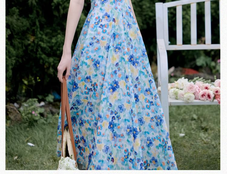 Spaghetti Strap Floral Print Midi A-Line Dress / Cardigan / Set