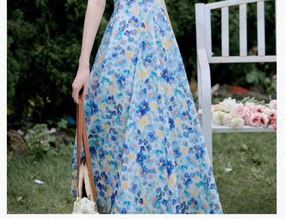 Spaghetti Strap Floral Print Midi A-Line Dress / Cardigan / Set