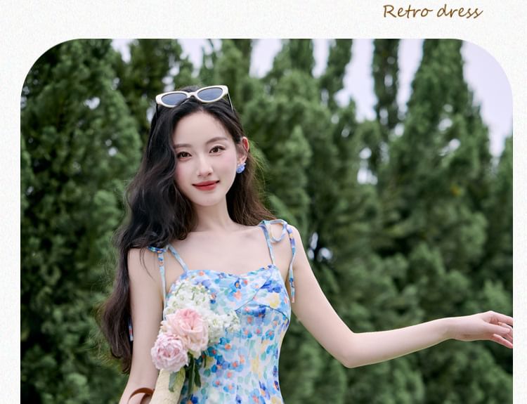 Spaghetti Strap Floral Print Midi A-Line Dress / Cardigan / Set