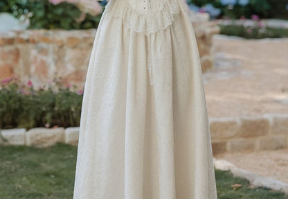 Long-Sleeve V-Neck Plain Midi A-Line Dress / Veil / Set