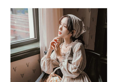 Sleeveless V-Neck Plain Crop Top / Long-Sleeve Plaid Maxi A-Line Dress / Set