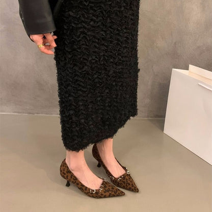 Kitten Heel Pointed Toe Buckled Pumps