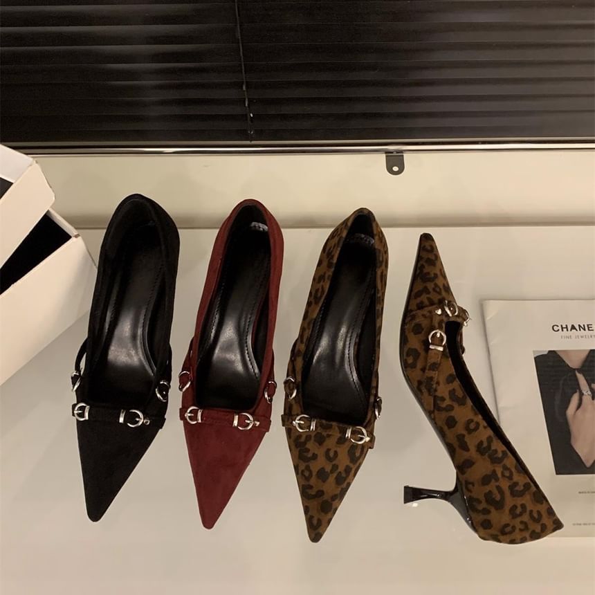 Kitten Heel Pointed Toe Buckled Pumps