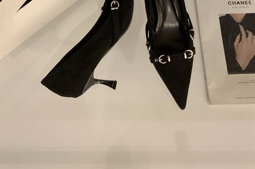 Kitten Heel Pointed Toe Buckled Pumps