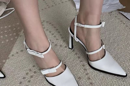 Stiletto Pointed Toe Ankle Strap Bow Accent Patent Leather Sandals