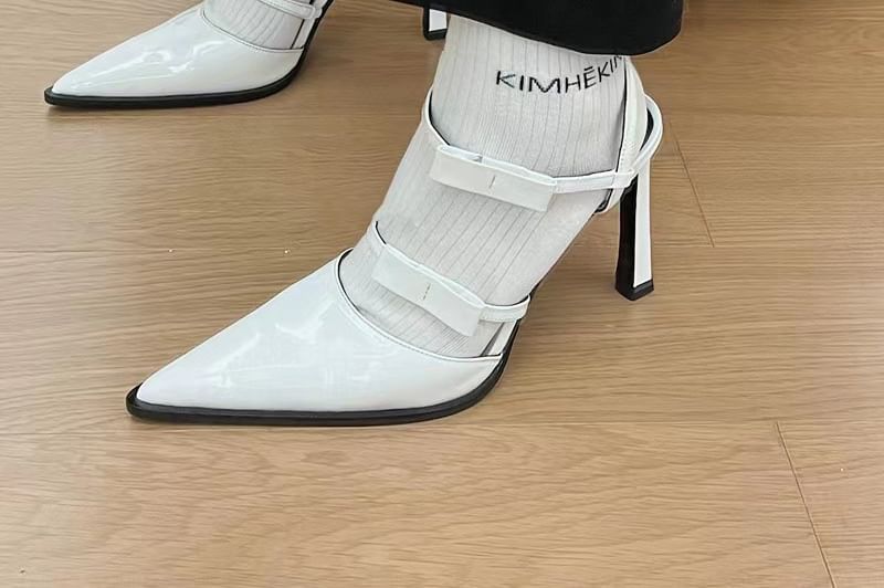 Stiletto Pointed Toe Ankle Strap Bow Accent Patent Leather Sandals