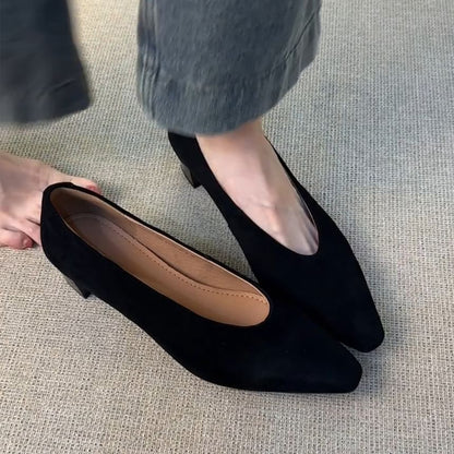 Chunky Heel Plain Faux Suede Pumps