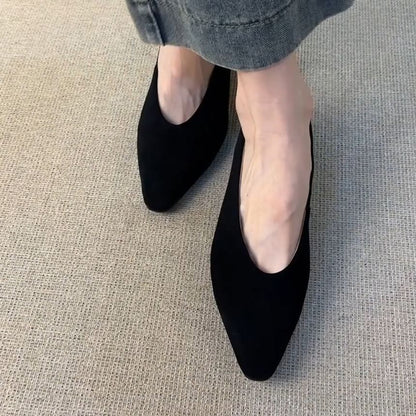 Chunky Heel Plain Faux Suede Pumps