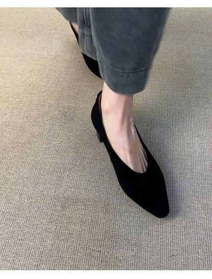 Chunky Heel Plain Faux Suede Pumps