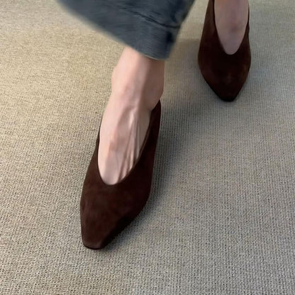 Chunky Heel Plain Faux Suede Pumps