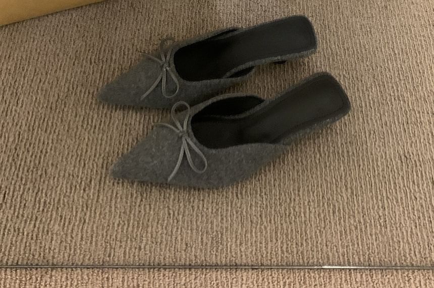 Chunky Heel Pointed Toe Plain Bow Accent Mules