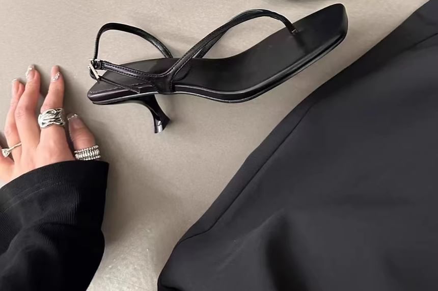 Toe Heel Kitten Plain Slingback Square Sandals Thong