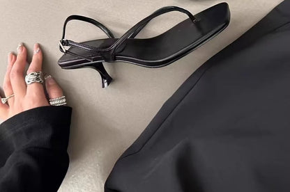 Toe Heel Kitten Plain Slingback Square Sandals Thong