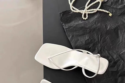 Toe Heel Kitten Plain Slingback Square Sandals Thong