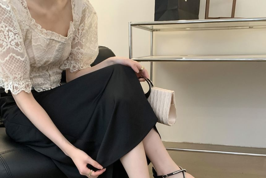 Chunky Heel Pointed Toe Rhinestone Accent D'Orsay Pumps